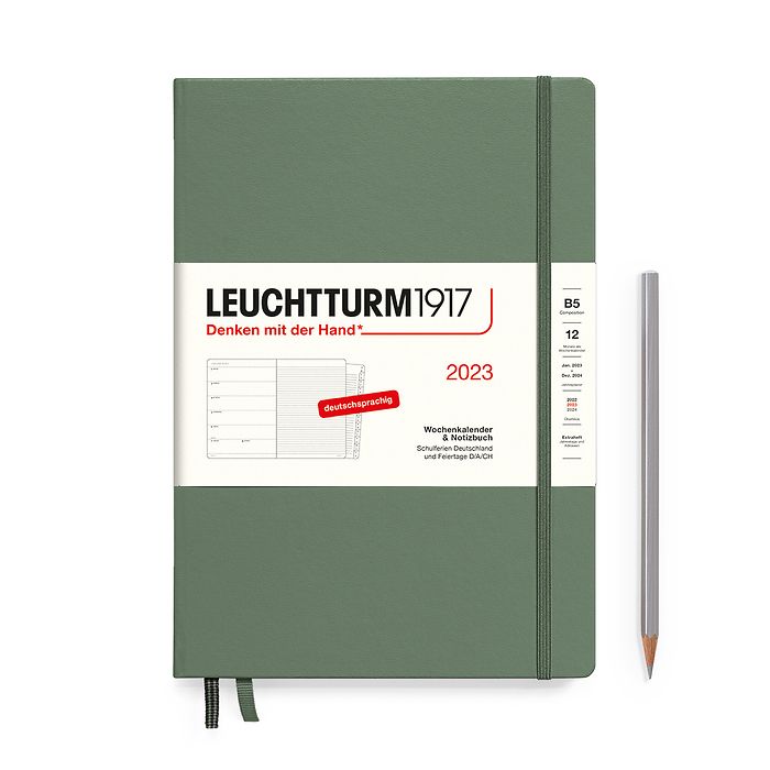 Weekly Planner & Notebook Composition (B5) 2023, with booklet, Olive, German