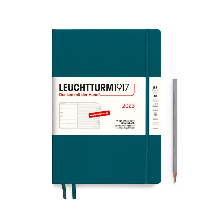 Weekly Planner & Notebook Composition (B5) 2023, with booklet, Pacific Green, German