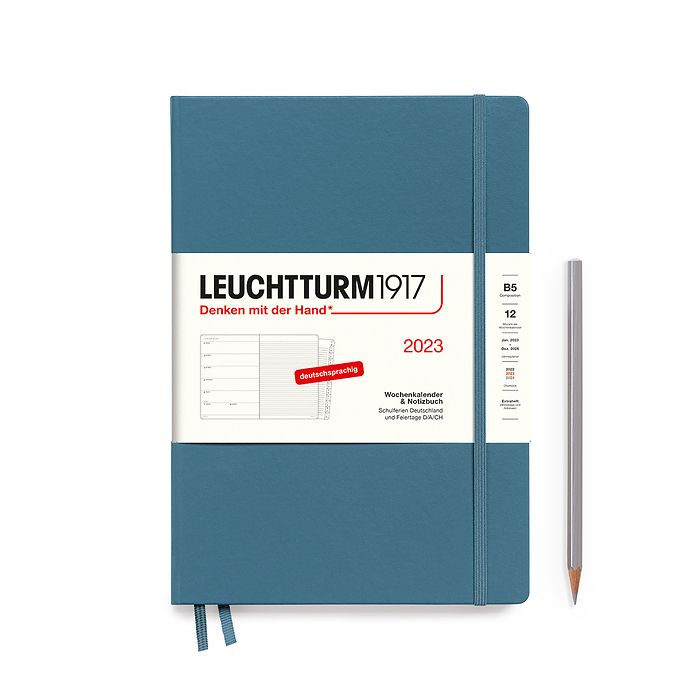 Weekly Planner & Notebook Composition (B5) 2023, with booklet, Stone Blue, German