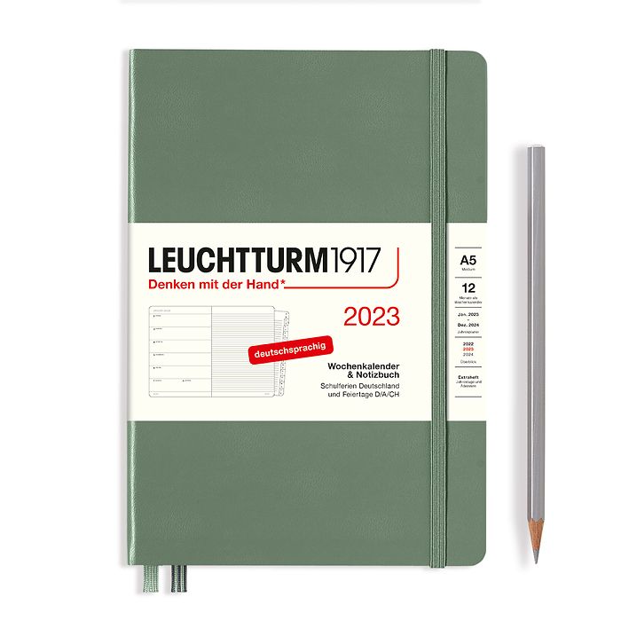 Weekly Planner & Notebook Medium (A5) 2023, with booklet, Olive, German
