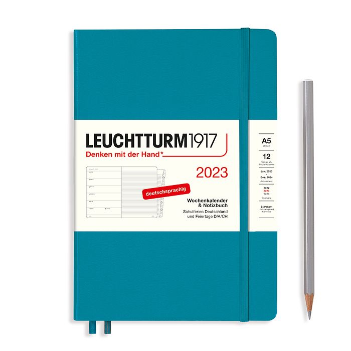 Weekly Planner & Notebook Medium (A5) 2023, with booklet, Ocean, German
