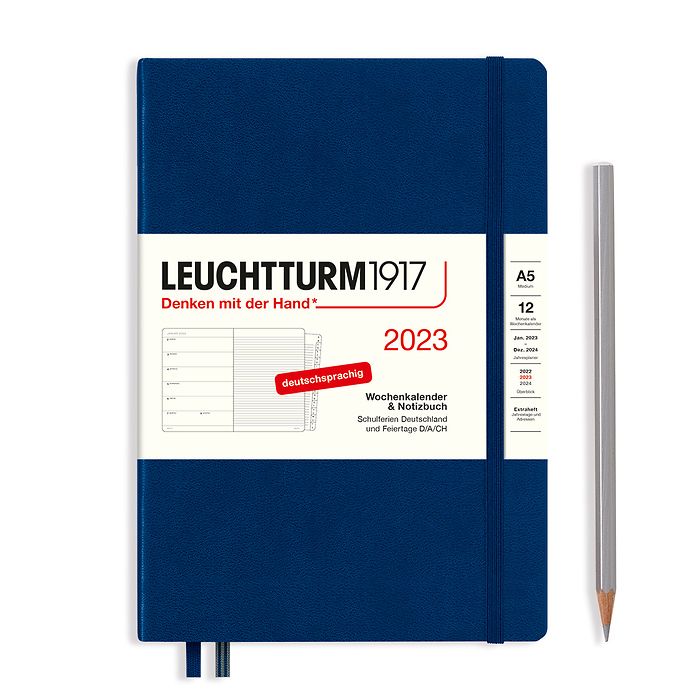 Weekly Planner & Notebook Medium (A5) 2023, with booklet, Navy, German