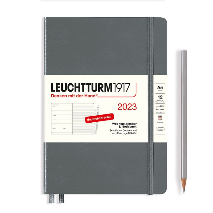 Weekly Planner & Notebook Medium (A5) 2023, with booklet, Anthracite, German