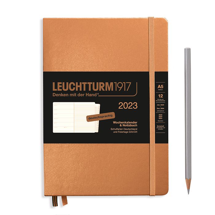 Weekly Planner & Notebook Medium (A5) 2023, with booklet, Copper, German