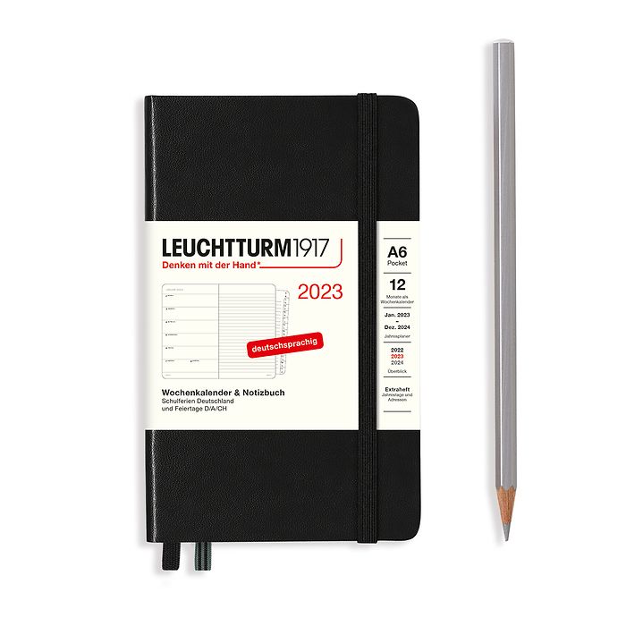 Weekly Planner & Notebook Pocket (A6) 2023, with booklet, Black, German