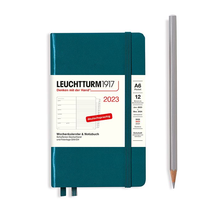 Weekly Planner & Notebook Pocket (A6) 2023, with booklet, Pacific Green, German