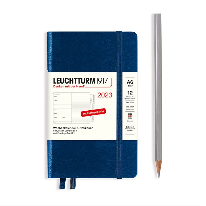 Weekly Planner & Notebook Pocket (A6) 2023, with booklet, Navy, German