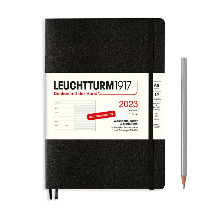 Weekly Planner & Notebook Medium (A5) 2023, Softcover, Black, German