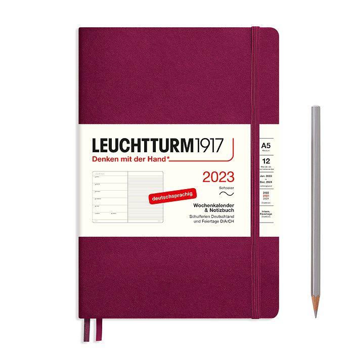 Weekly Planner & Notebook Medium (A5) 2023, Softcover, Port  Red, German