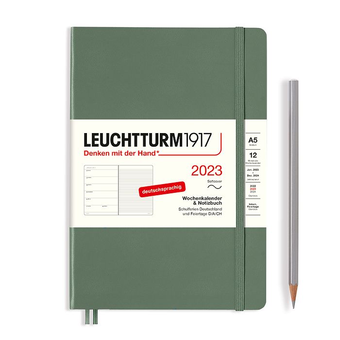 Weekly Planner & Notebook Medium (A5) 2023, Softcover, Olive, German