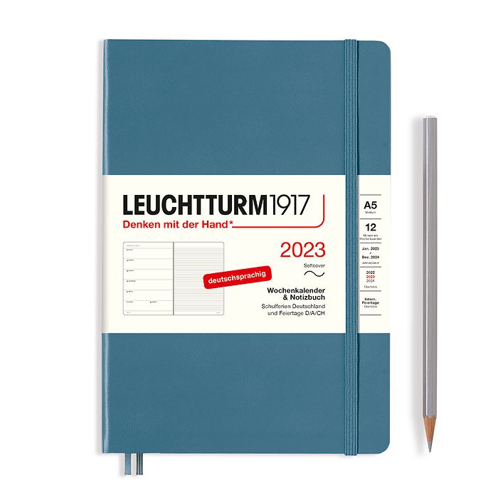 Weekly Planner & Notebook Medium (A5) 2023, Softcover, Stone Blue, German