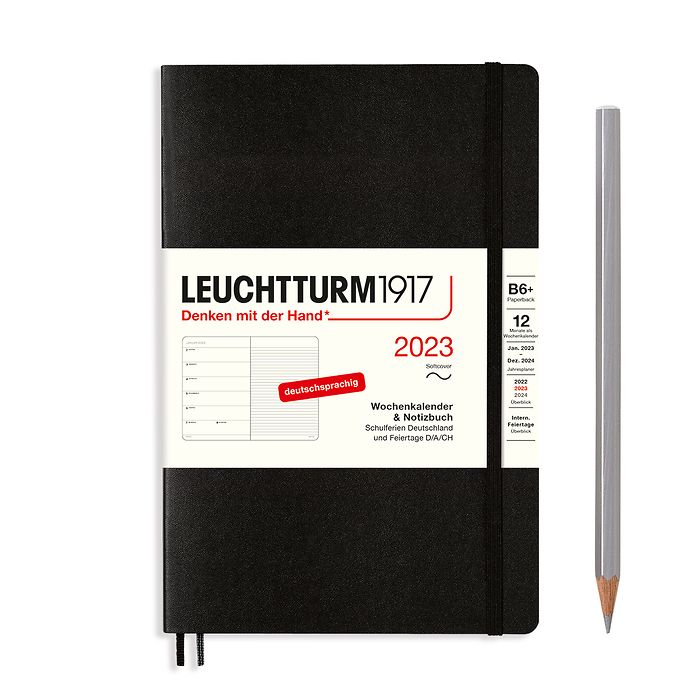 Weekly Planner & Notebook Paperback (B6+) 2023, Softcover, Black, German