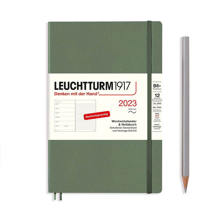 Weekly Planner & Notebook Paperback (B6+) 2023, Softcover, Olive, German