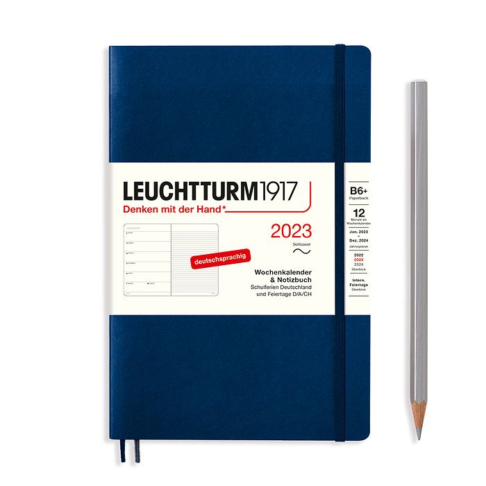Weekly Planner & Notebook Paperback (B6+) 2023, Softcover, Navy, German