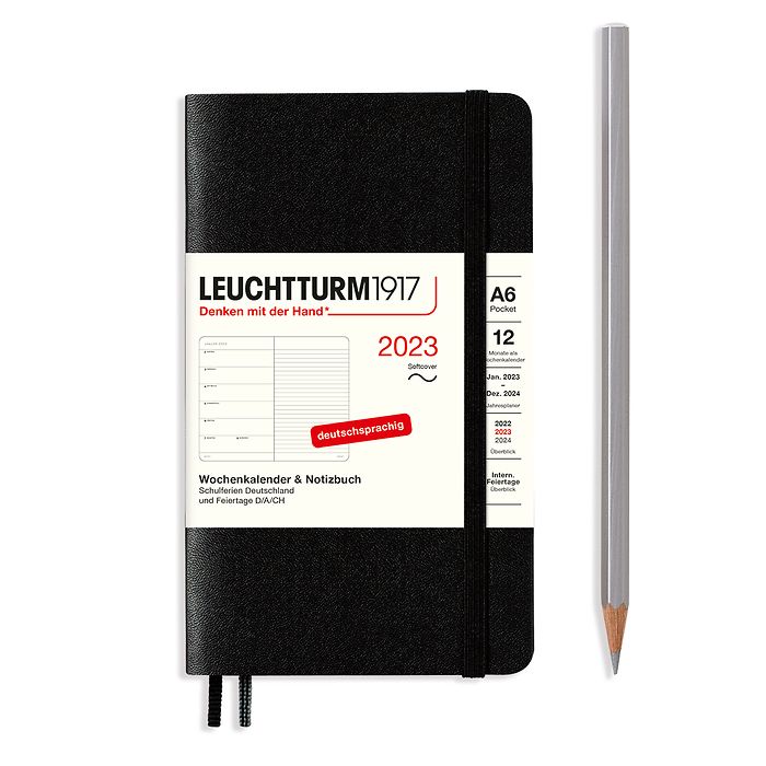 Weekly Planner & Notebook Pocket (A6) 2023, Softcover, Black, German