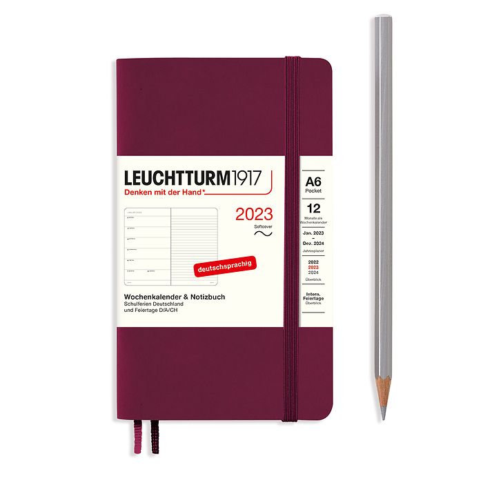 Weekly Planner & Notebook Pocket (A6) 2023, Softcover, Port  Red, German