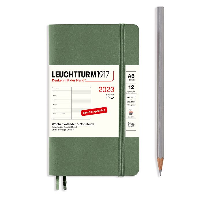 Weekly Planner & Notebook Pocket (A6) 2023, Softcover, Olive, German