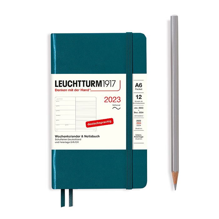 Weekly Planner & Notebook Pocket (A6) 2023, Softcover, Pacific Green, German