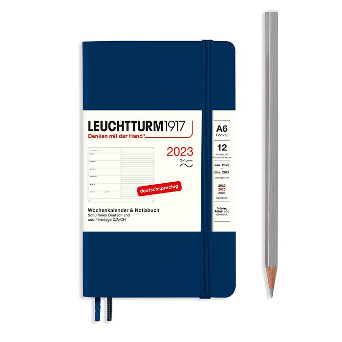 Weekly Planner & Notebook Pocket (A6) 2023, Softcover, Navy, German