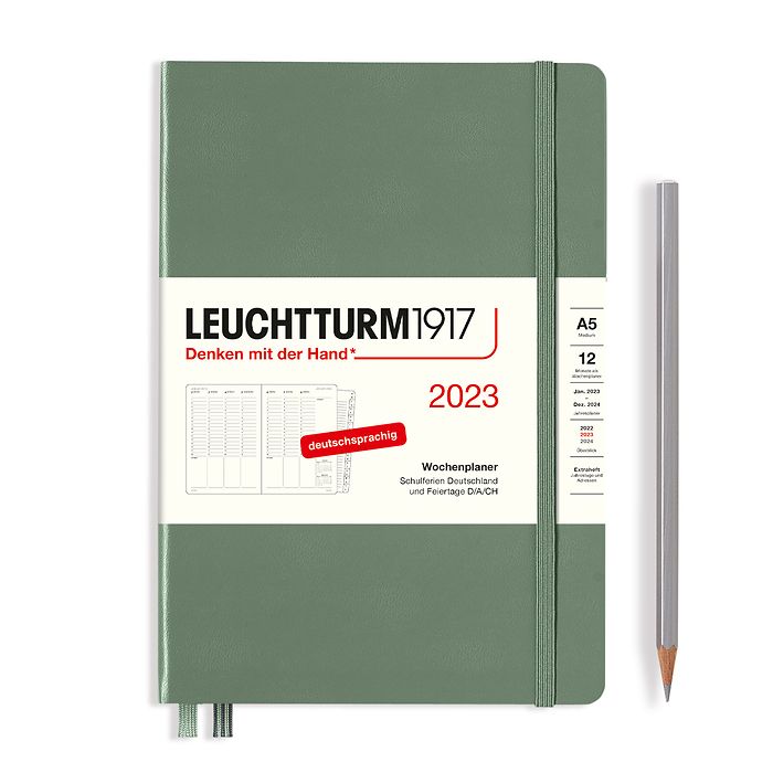 Week Planner Medium (A5) 2023, with booklet, Olive, German