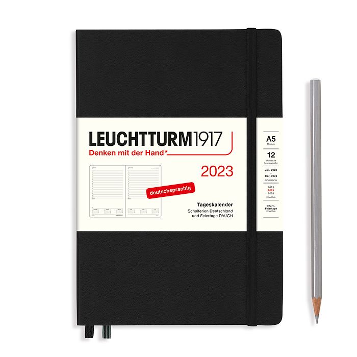 Daily Planner Medium (A5) 2023, Black, German