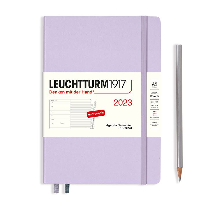 Weekly Planner & Notebook Medium (A5) 2023, with booklet, Lilac, French