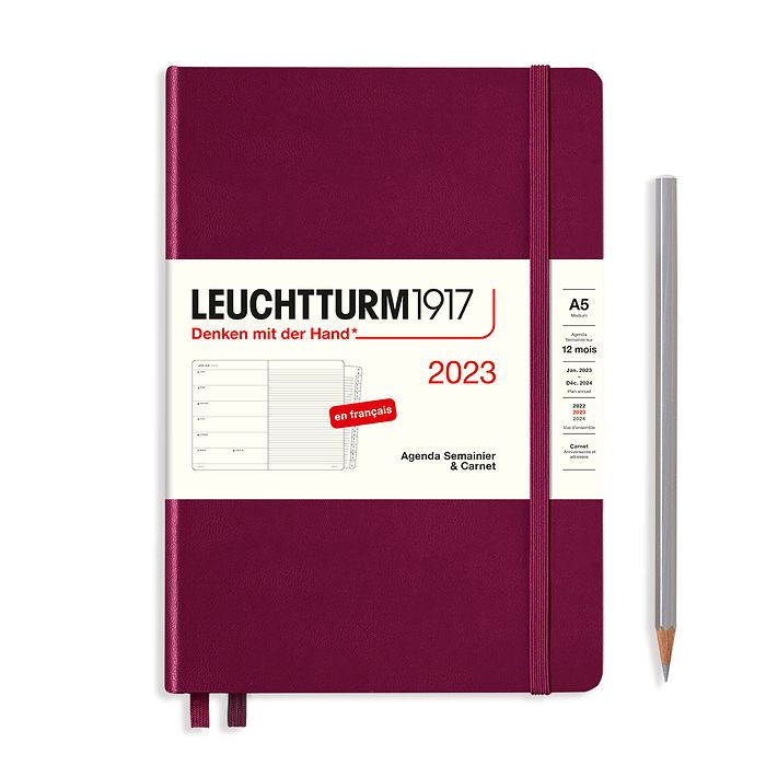 Weekly Planner & Notebook Medium (A5) 2023, with booklet, Port Red, French