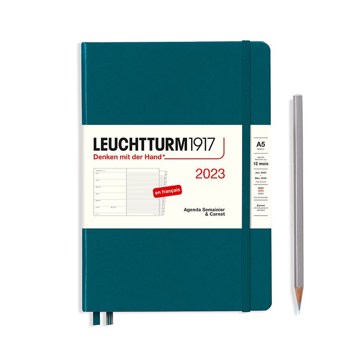 Weekly Planner & Notebook Medium (A5) 2023, with booklet, Pacific Green, French