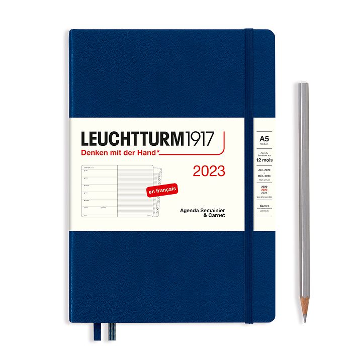 Weekly Planner & Notebook Medium (A5) 2023, with booklet, Navy, French