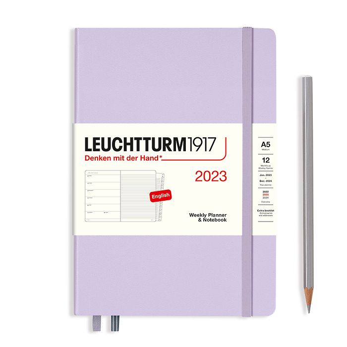 Weekly Planner & Notebook Medium (A5) 2023, with booklet, Lilac, English