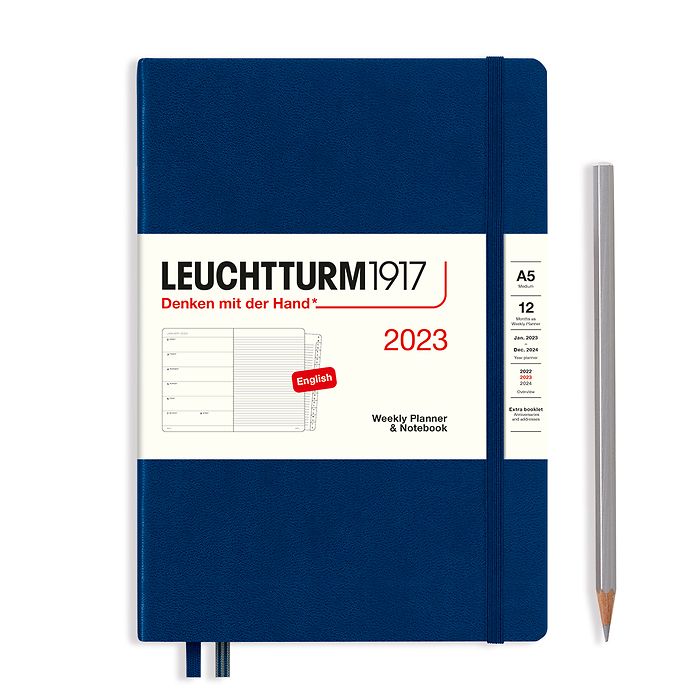 Weekly Planner & Notebook Medium (A5) 2023, with booklet, Navy, English