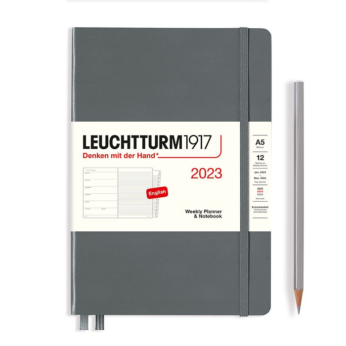 Weekly Planner & Notebook Medium (A5) 2023, with booklet, Anthracite, English
