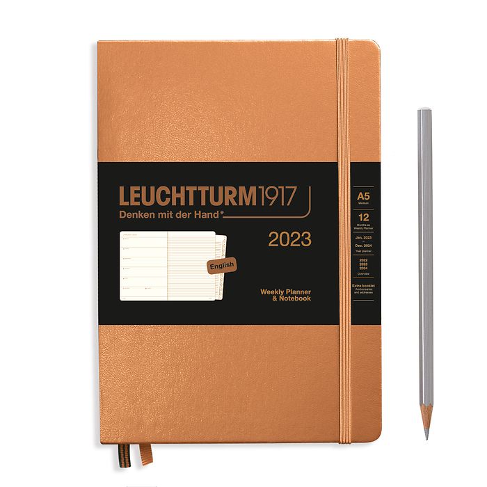 Weekly Planner & Notebook Medium (A5) 2023, with booklet, Copper, English