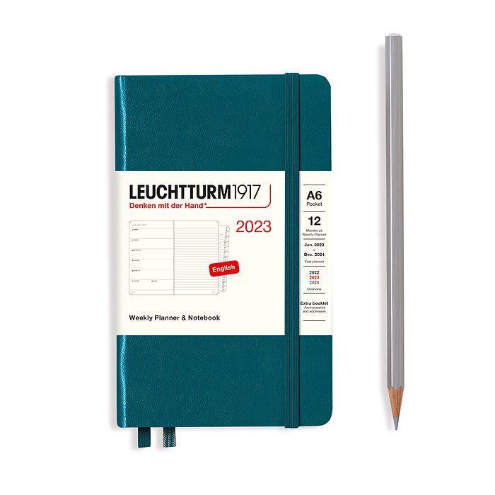 Weekly Planner & Notebook Pocket (A6) 2023, with booklet, Pacific Green, English