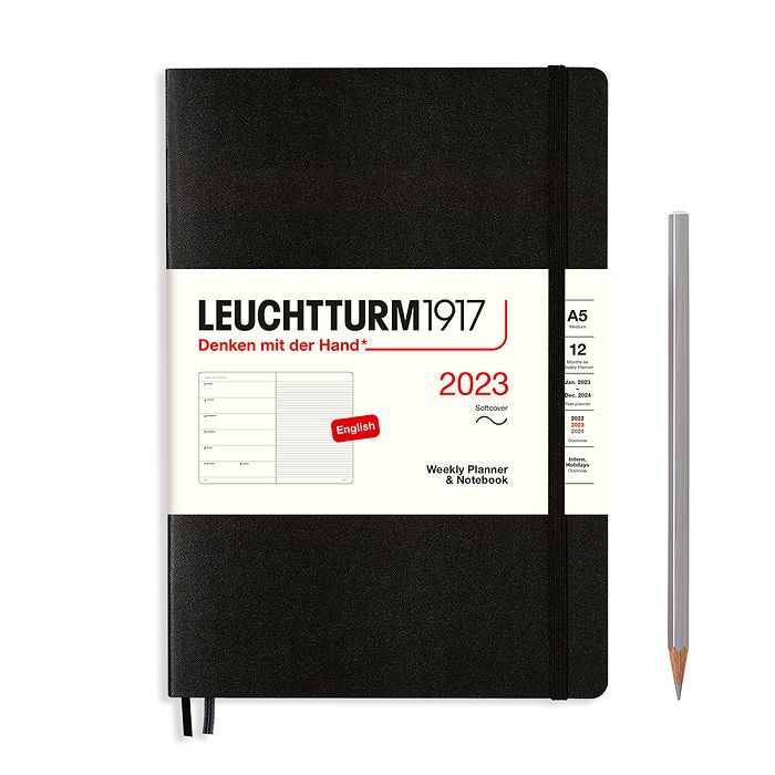 Weekly Planner & Notebook Medium (A5) 2023, Softcover, Black, English