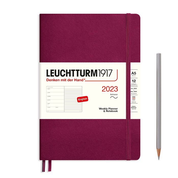 Weekly Planner & Notebook Medium (A5) 2023, Softcover, Port  Red, English