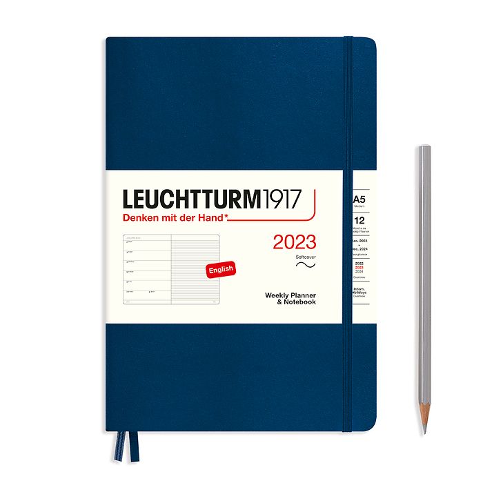 Weekly Planner & Notebook Medium (A5) 2023, Softcover, Navy, English