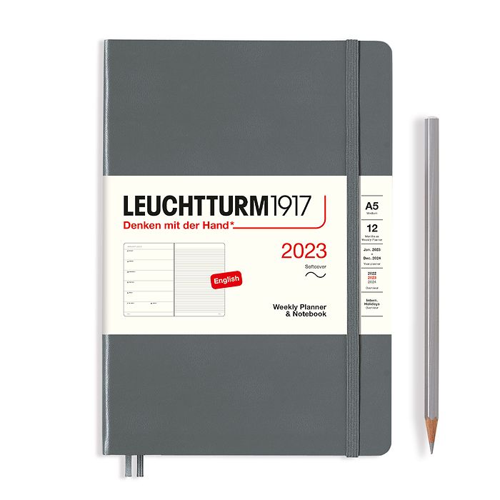 Weekly Planner & Notebook Medium (A5) 2023, Softcover, Anthracite, English