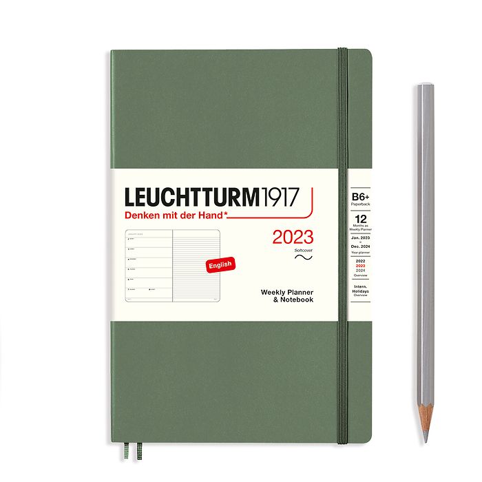 Weekly Planner & Notebook Paperback (B6+) 2023, Softcover, Olive, English