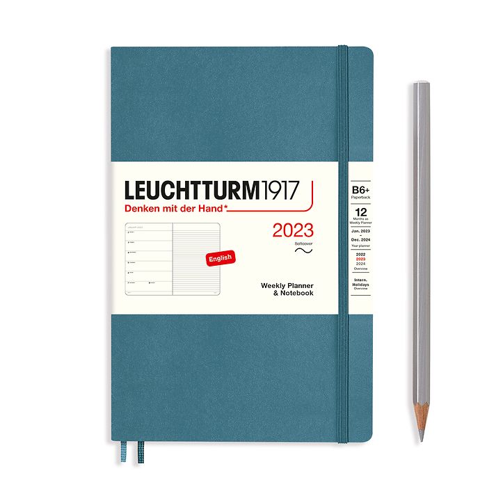 Weekly Planner & Notebook Paperback (B6+) 2023, Softcover, Stone Blue, English