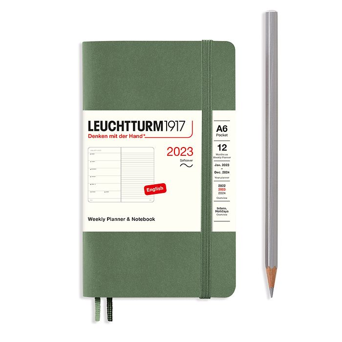 Weekly Planner & Notebook Pocket (A6) 2023, Softcover, Olive, English