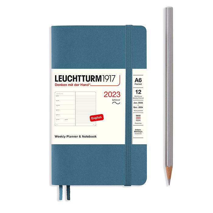 Weekly Planner & Notebook Pocket (A6) 2023, Softcover, Stone Blue, English