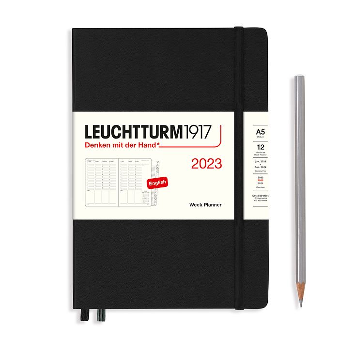 Week Planner Medium (A5) 2023, with booklet, Black, English
