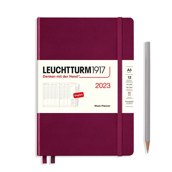 Week Planner Medium (A5) 2023, with booklet, Port Red, English
