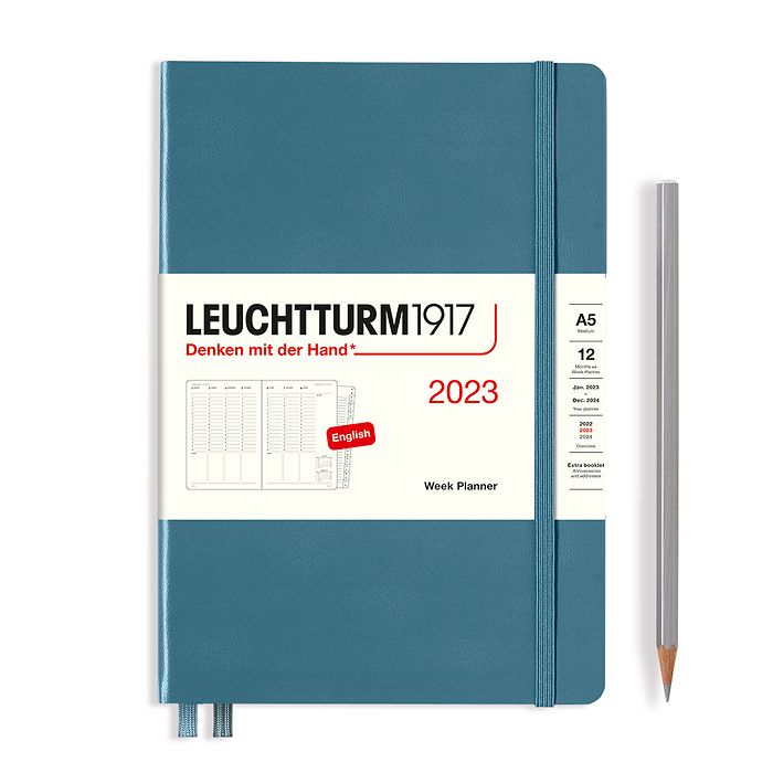 Week Planner Medium (A5) 2023, with booklet, Stone Blue, English