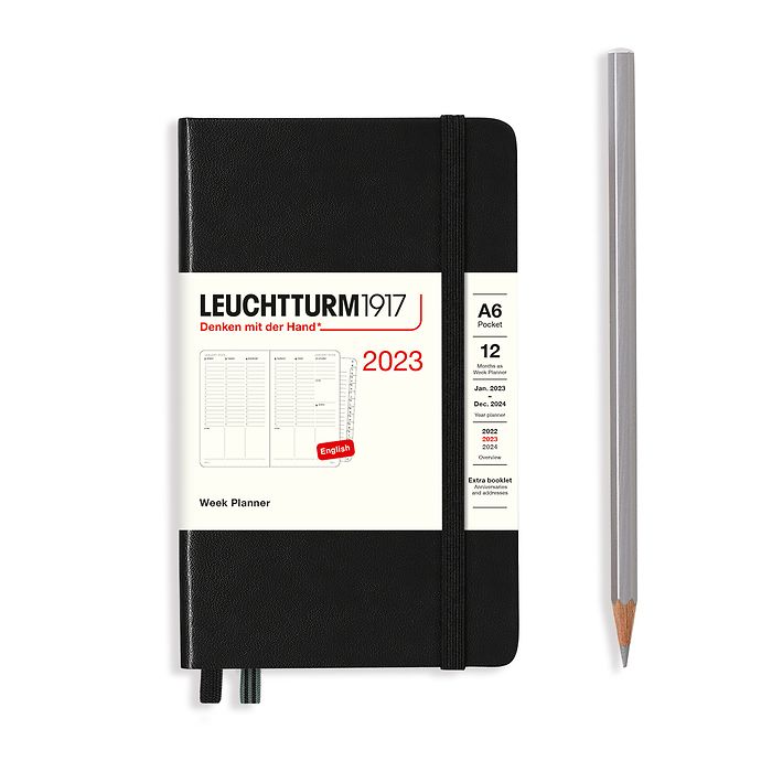 Week Planner Pocket (A6) 2023, with booklet, Black, English