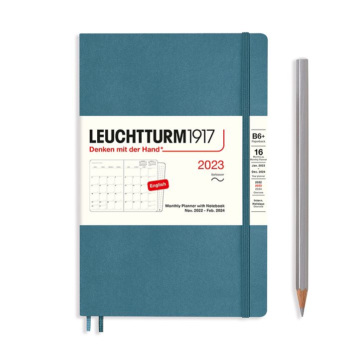 Monthly Planner & Notebook Paperback (B6+) 2023, 16 Months,  Softcover, Stone Blue, Englis