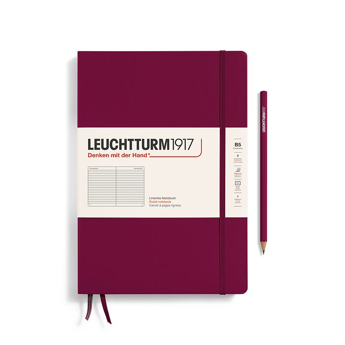 Notebook Composition (B5), Hardcover, 219 numbered pages, Port Red, ruled