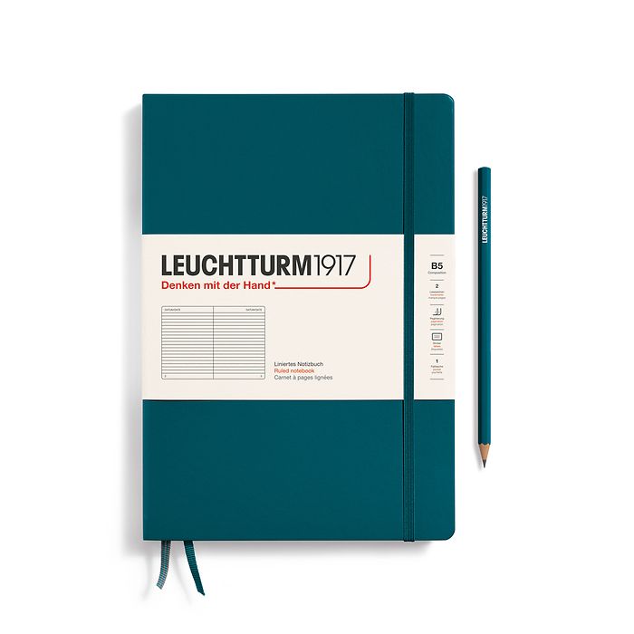 Notebook Composition (B5), Hardcover, 219 numbered pages, Pacific Green, ruled