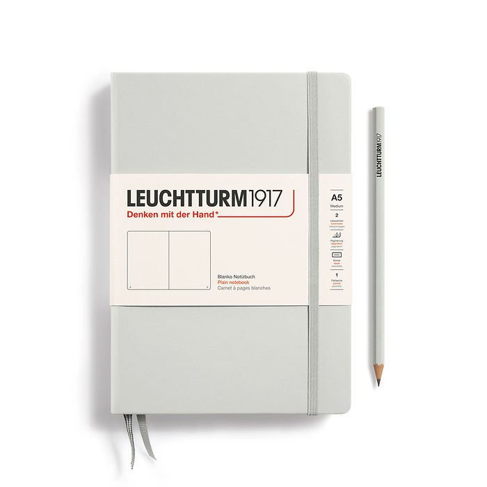 Notebook Medium (A5), Hardcover, 251 numbered pages, Light Grey, plain